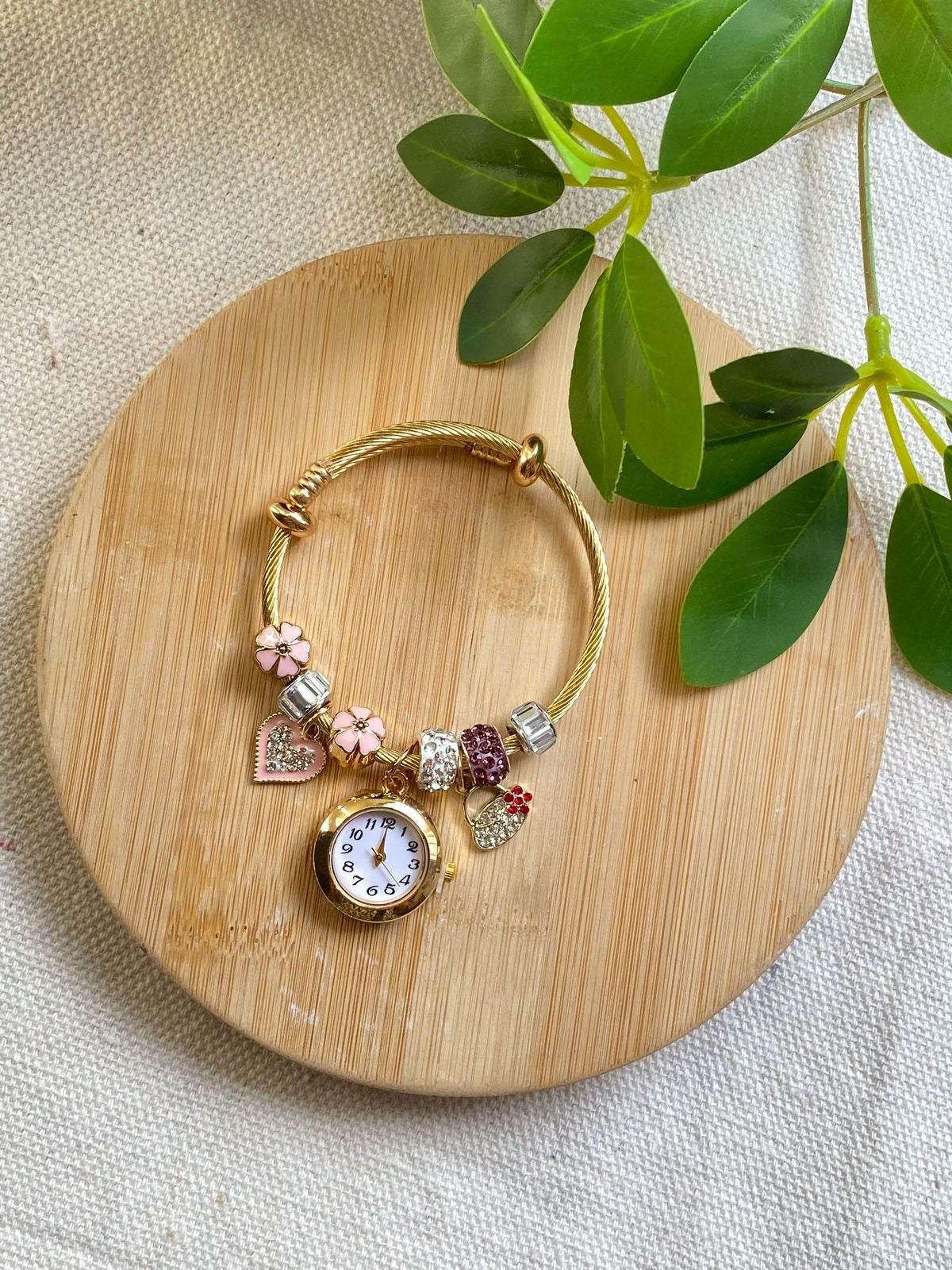 Pink heart bracelet watch