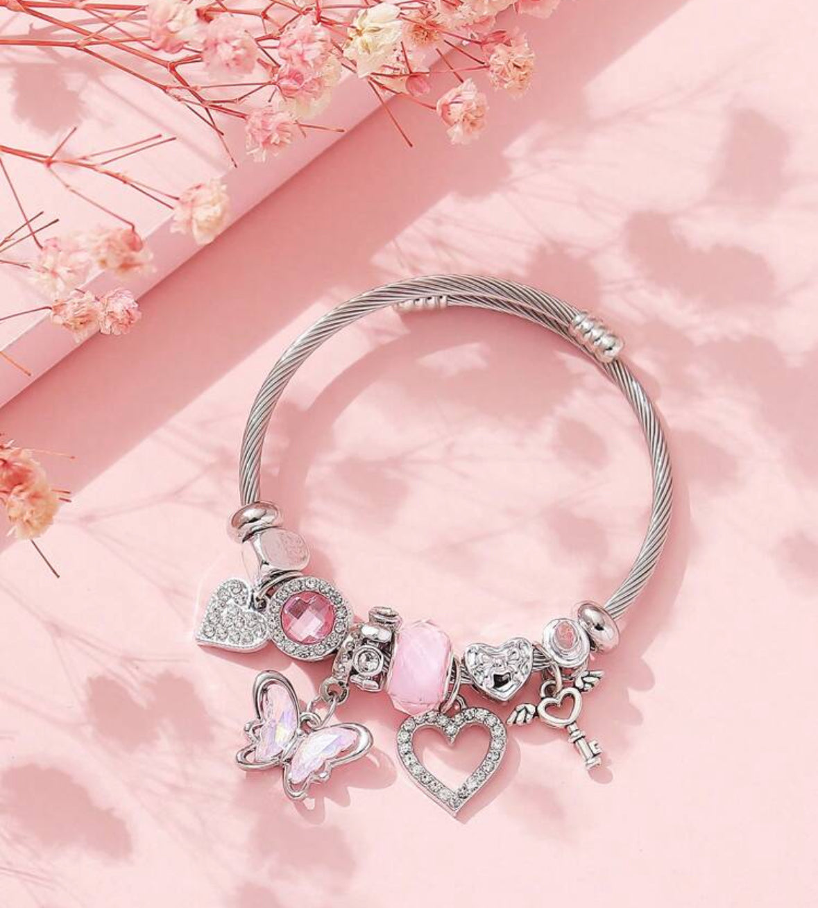 Pink butterfly bangle