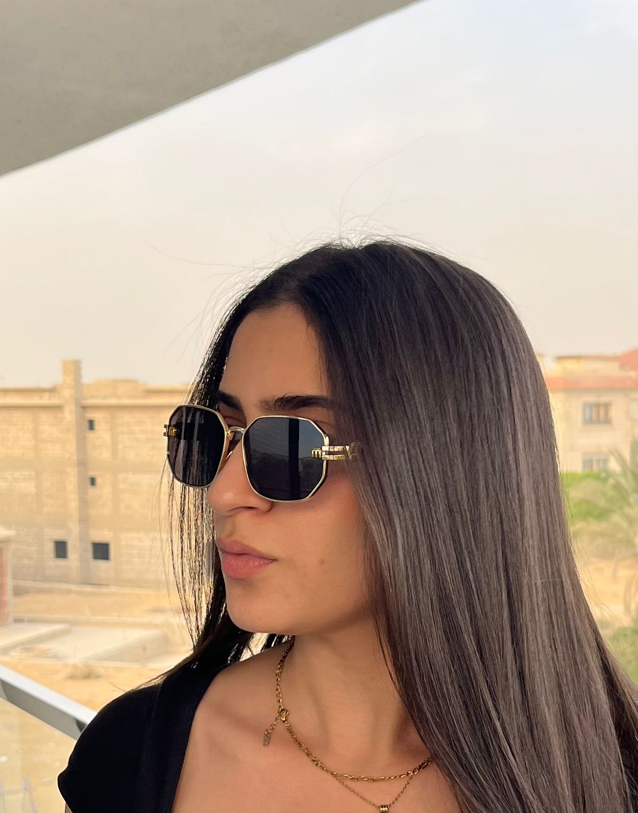 Classic gold-edge square sunglasses